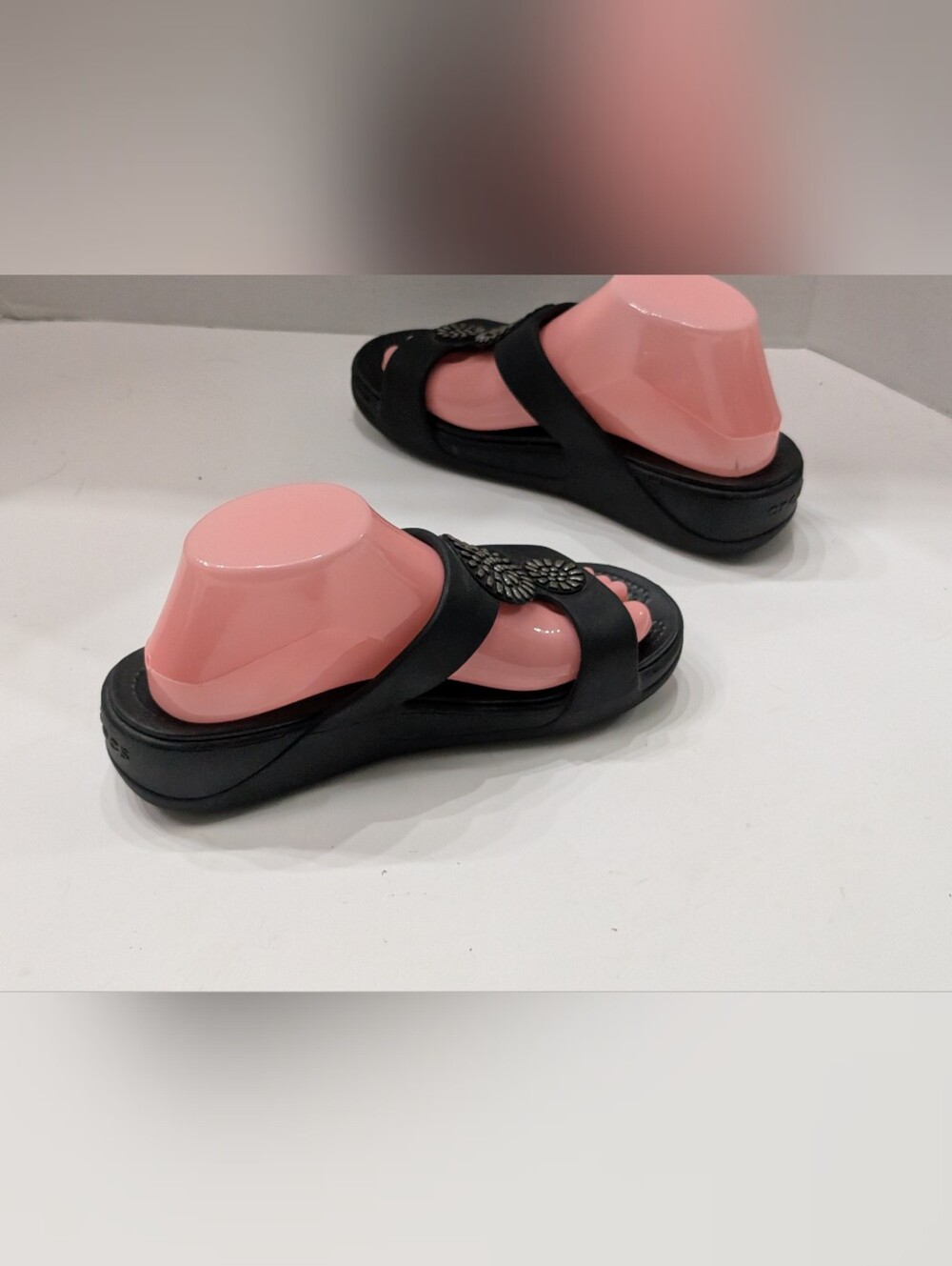 Crocs Women's 8 Monterey Diamante Wedge Slide Sandals Slip On Black - Picture 4 of 7